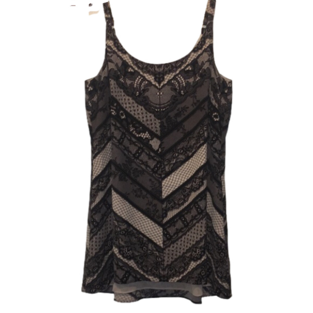 Cabi Monaco Black & Nude Chevron Lace Camisole
